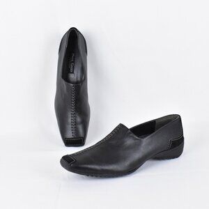 Paul Green Black Leather Square Toe Suede Accent Driving Shoes US 10.5 UK 8